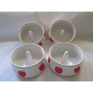 Four 4 1/2" apple bakers, ceramic, red apple design 2" tall